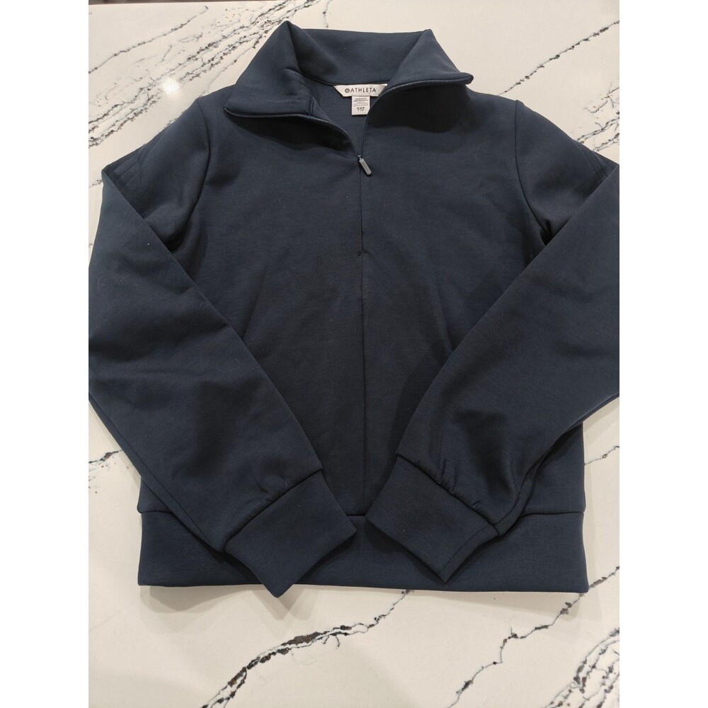 Athleta Seasoft Quarter Zip Mock Neck Cropped Dark Blue Navy Sweater-Size XXS